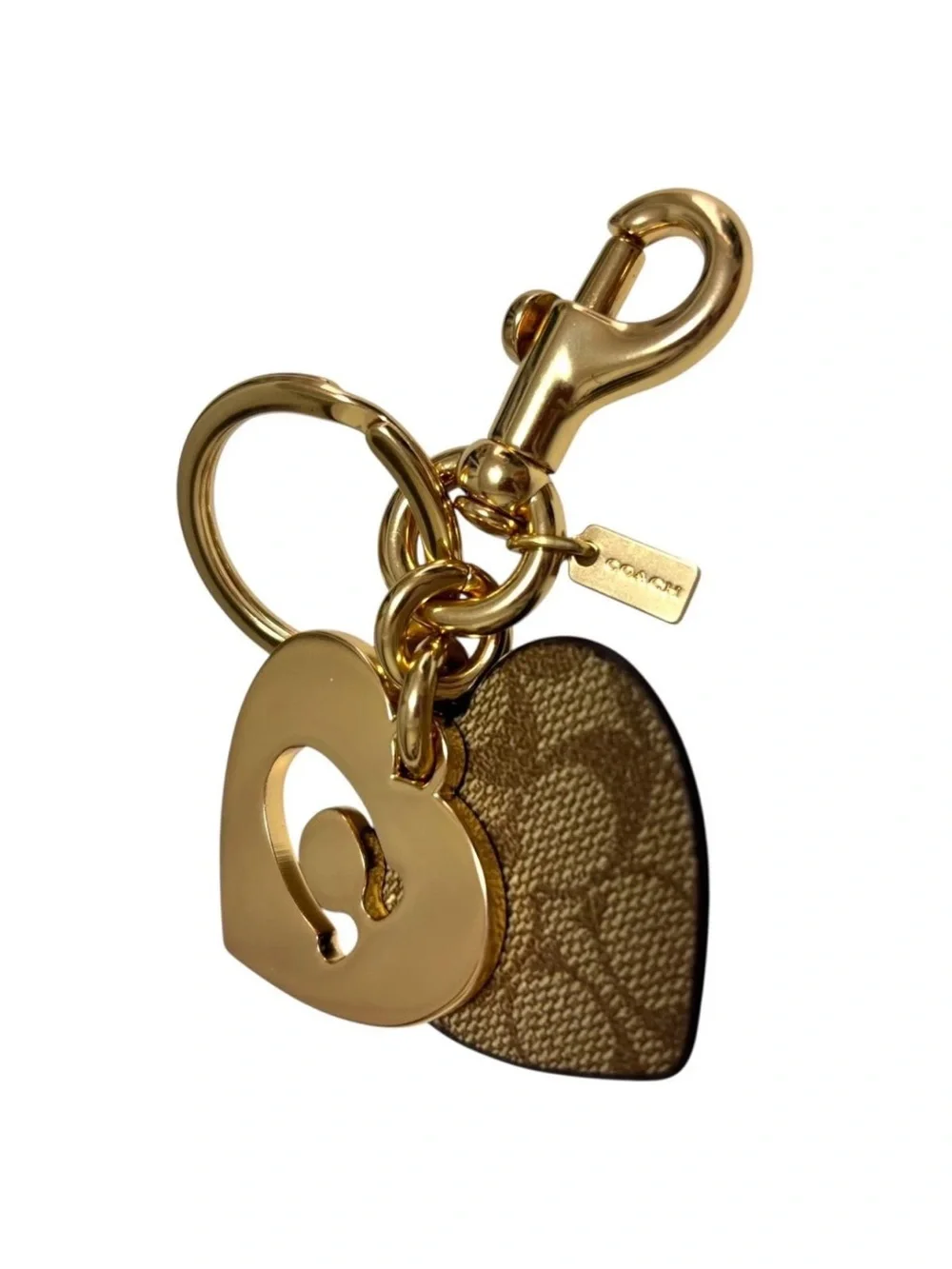 Coach Signature Canvas/ Metal Heart Cutout Key Ring / Bag Charm ✨